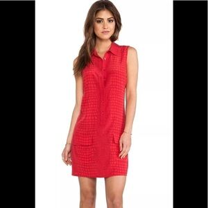 Equipment Lucinda Sleeveless Shirt Dress Silk Red Crocodile SZ S